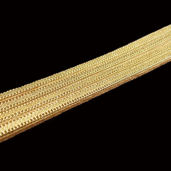 Wide gold chain bracelet with four rows of chain backed with a soft suede. - Picture 8 of 12